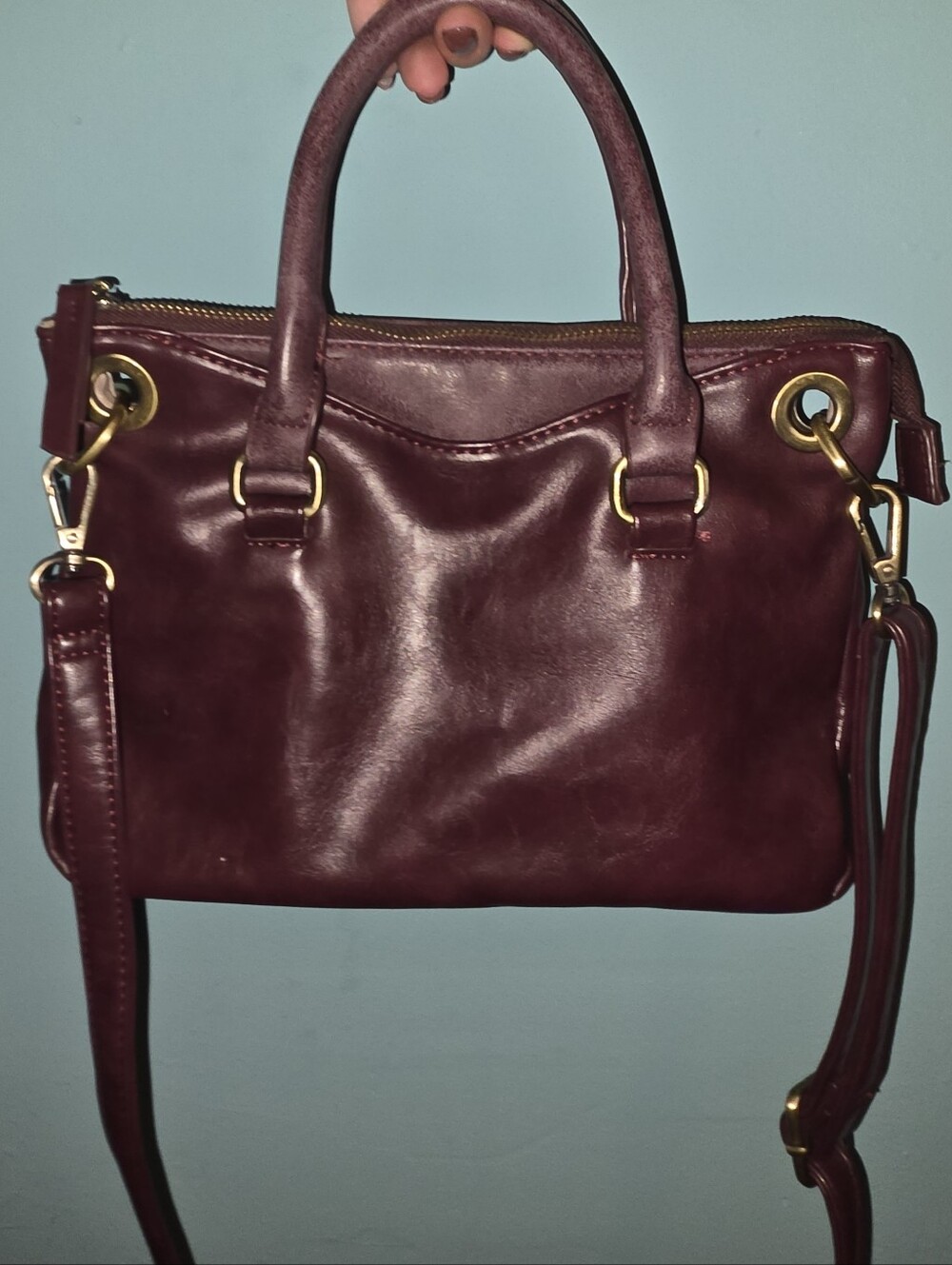 Joy Susan Burgundy Leather Top-Handle Shoulder Bag